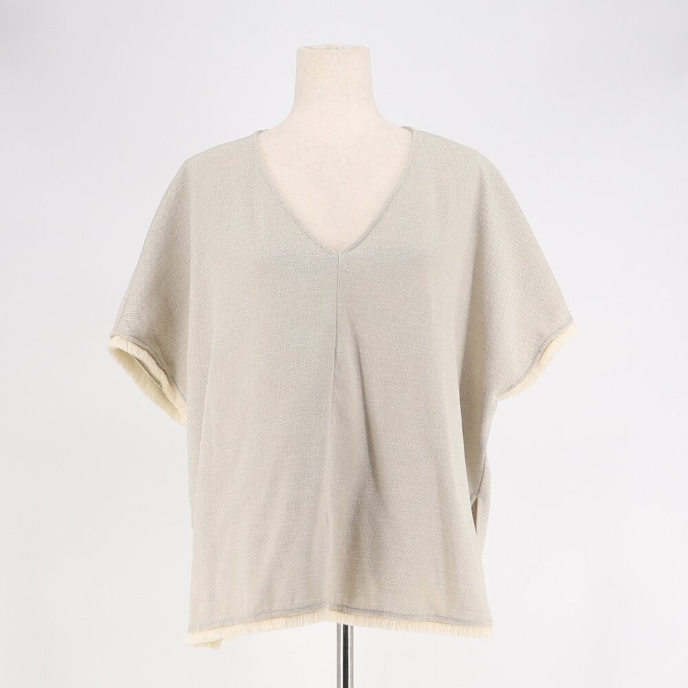 MARIE OLIVER Woven Textured V-Neck Dolman Sleeve Oversized Top Beige Size S